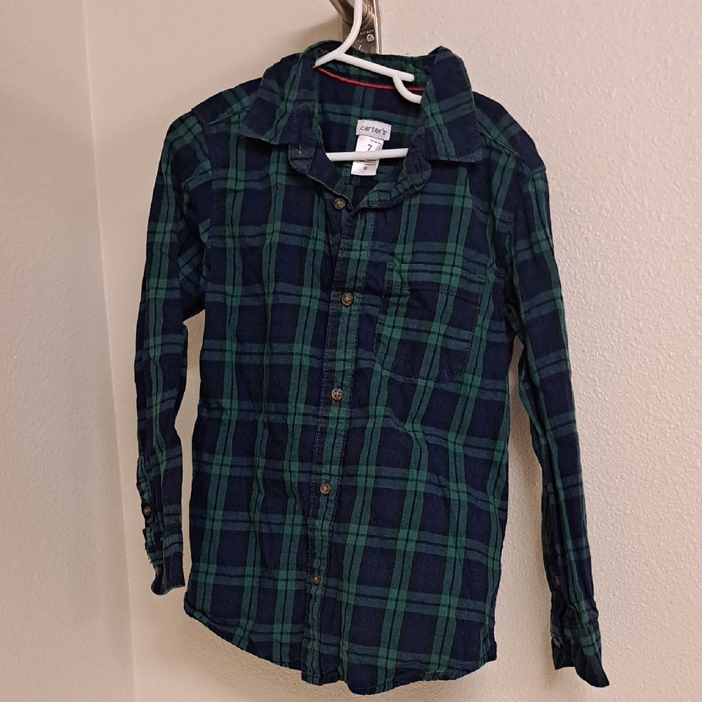Carter's Blue and Green Plaid Button-Down Shirt